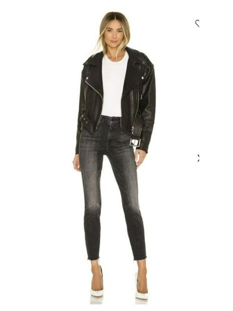 Mother The Looker Ankle Fray $208 Stargazing Faded Black Raw Hem Jeans 27